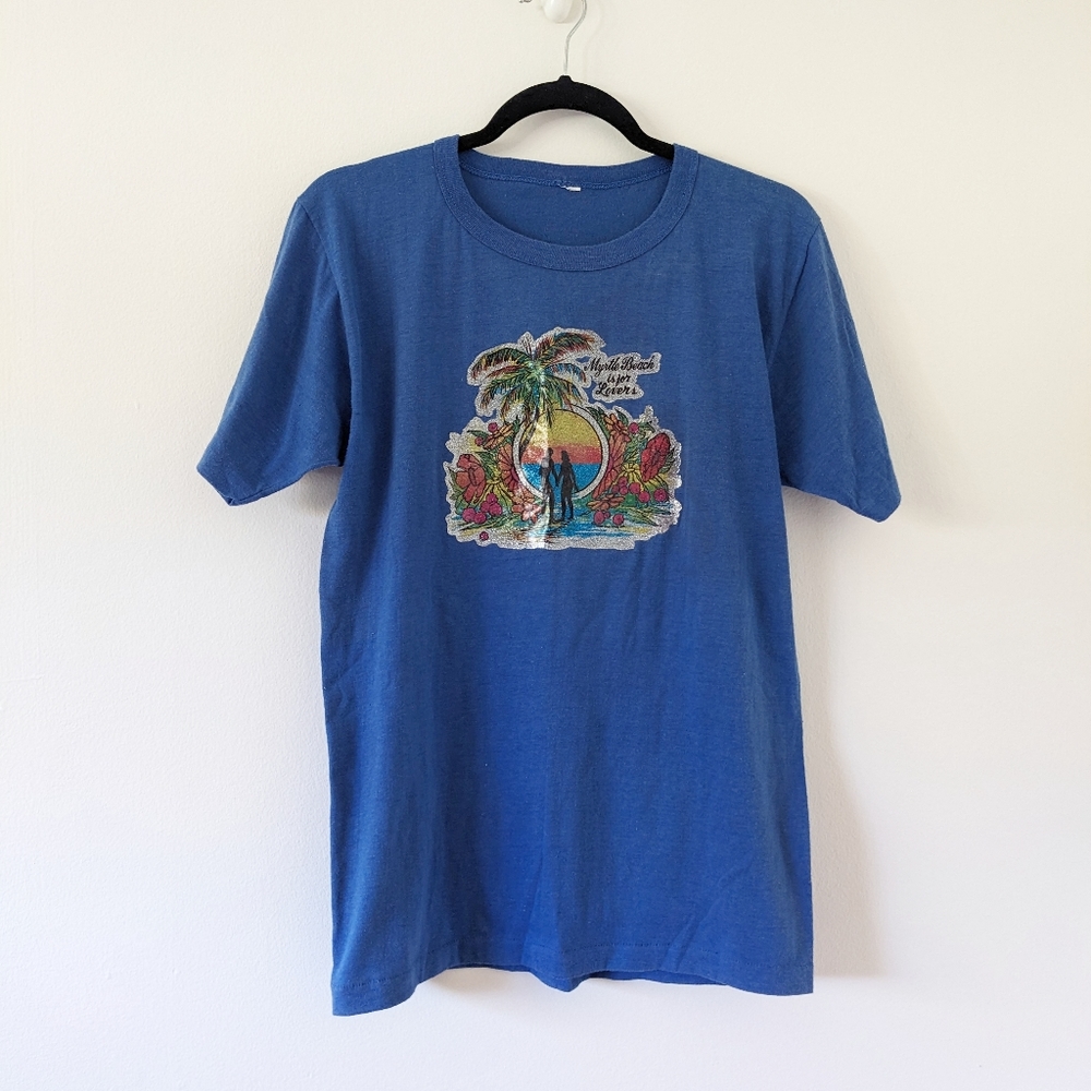 Vintage 70s Myrtle Beach is for Lovers Glitter Transfer Souvenir T-Shirt Sz Smal
